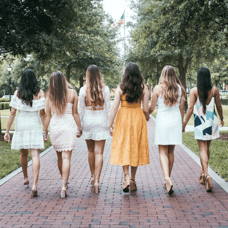 women walking campus